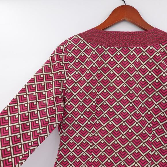 Vineyard Vines Peasant Top Womens XS Pink Geo Print Tunic Embroidered Mod 70s - Picture 8 of 15